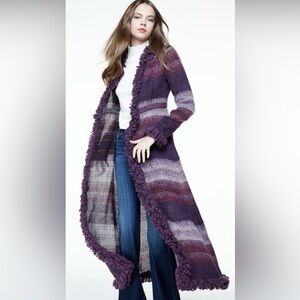 Ana Sui purple striped gauze wool duster sweater size 2